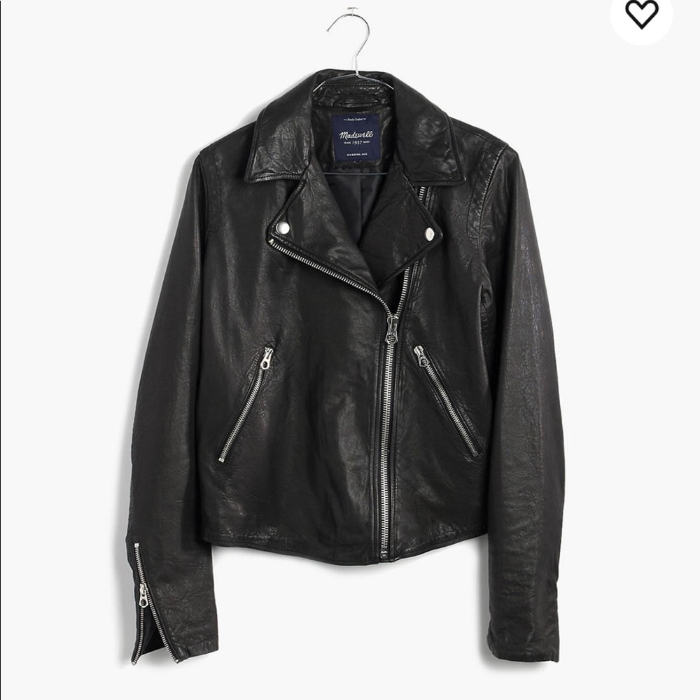 NWOT Madewell Washed Leather Motorcycle Jacket Silver Hardware Sz S